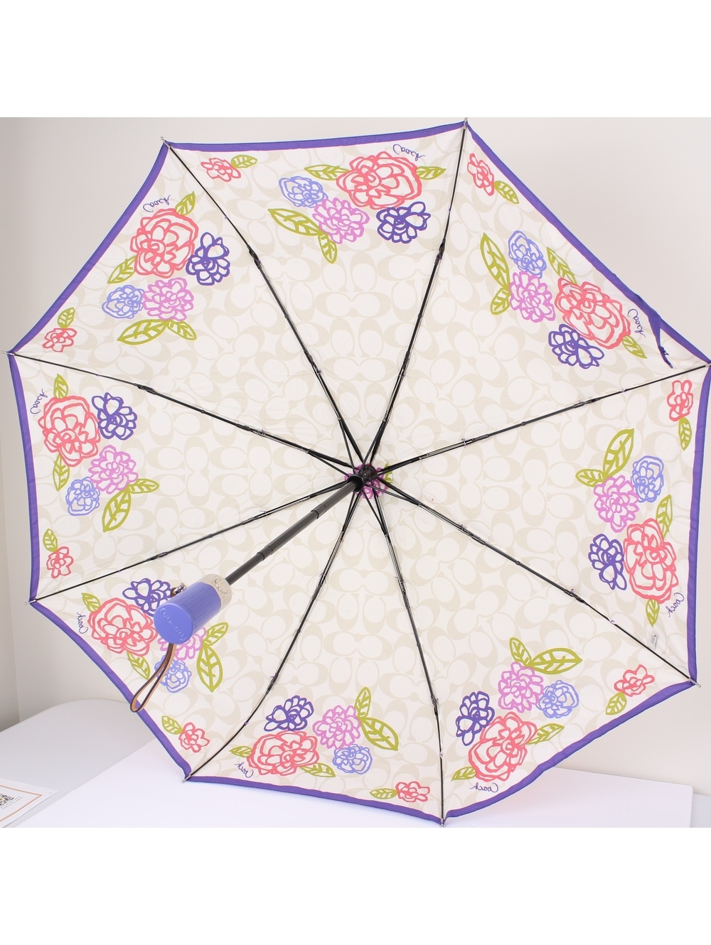 Vintage Coach Poppy Floral Graffiti Signature Compact Mini Umbrella with Sleeve